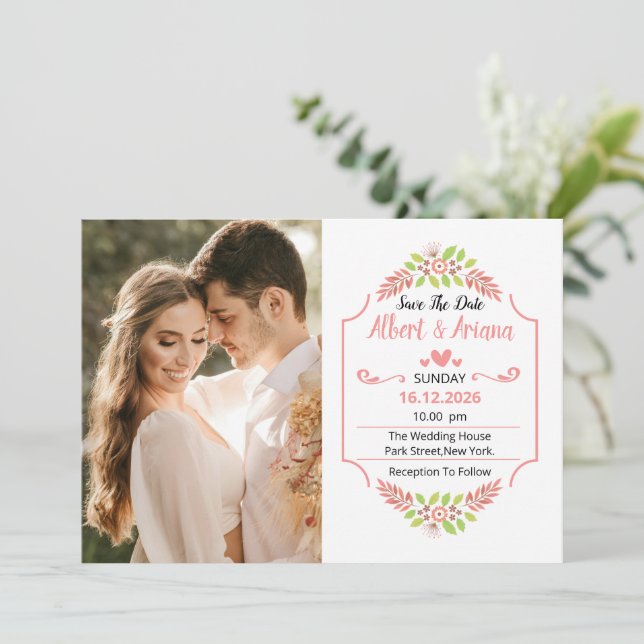 Cartão de Compromisso de Casamento (Em pé/Frente)