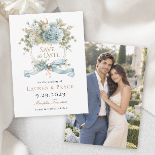 Cartão de Compromisso de Casamento Floral Azul Fra