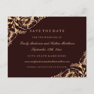 Cartão de Compromisso de Casamento Floral Dourado
