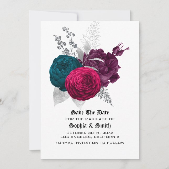 Cartão de Compromisso de Casamento Floral Gótico (Frente)