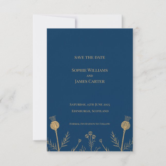 Cartão de Compromisso de Casamento Navy Gold Scott (Frente)