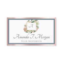 Cartão de Compromisso Monograma Rosa Verde Dusty A