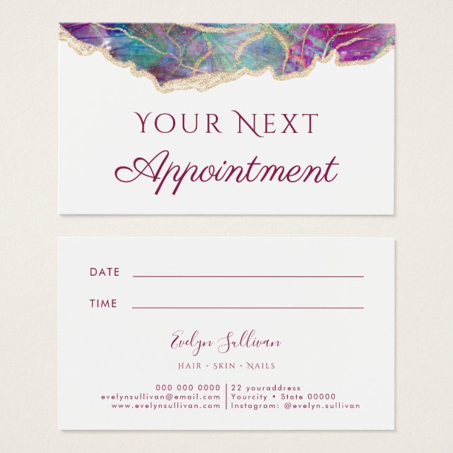 Cartão de compromisso opal de design Fuchsia (Frente & Verso)