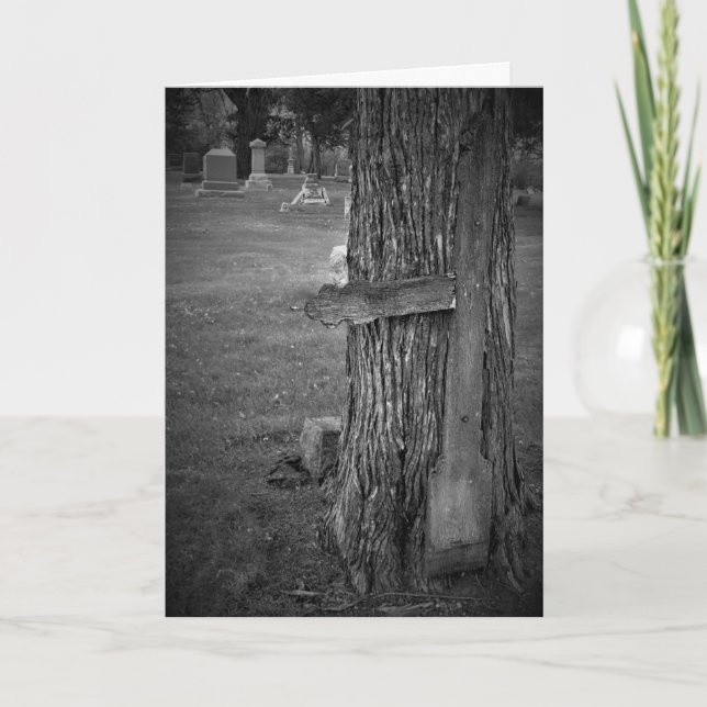 Cartão de Condolências “Black & White Tree Cross” (Frente)