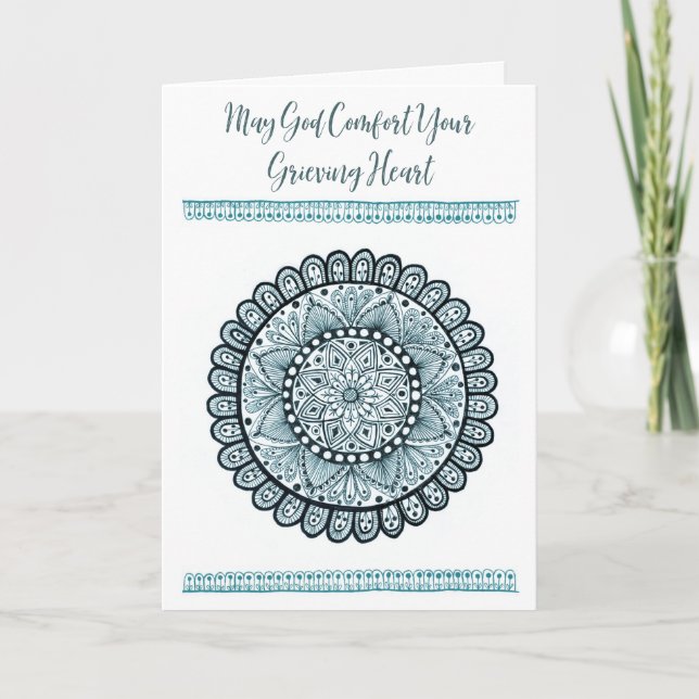 Cartão de condolências Cristão com Medalhão Verde (Frente)