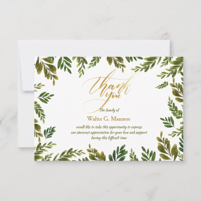 Cartão de condolências de agradecimentos Botânicos (Frente)