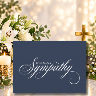Cartão de Condolências de Letra Elegante Azul Simp