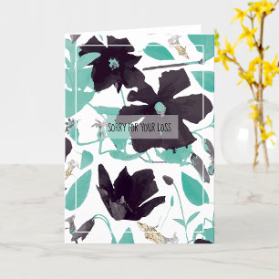 Cartão de Condolências Floral em Aquarela Azul Cle