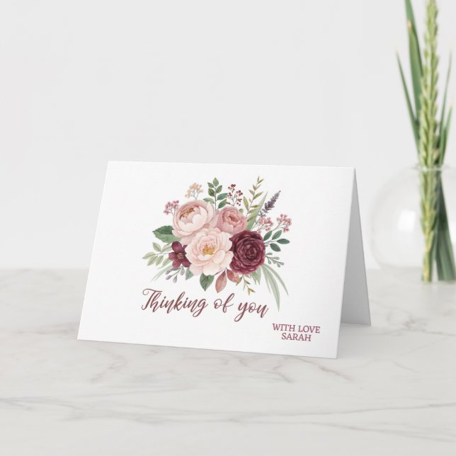 Cartão de Condolências Floral em Aquarela Rosa e B (Frente)