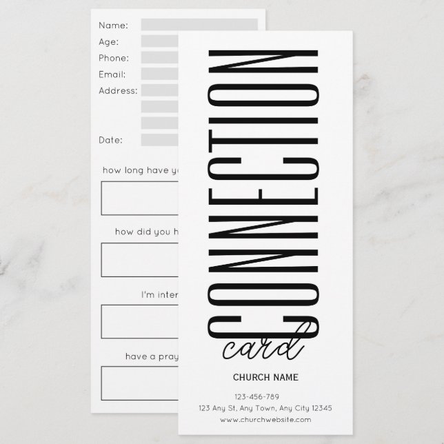 Cartão de Conexão da Igreja Monocromático (Frente/Verso)