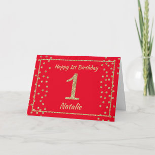 Cartão de Confete Brilhante Vermelho e Dourado par