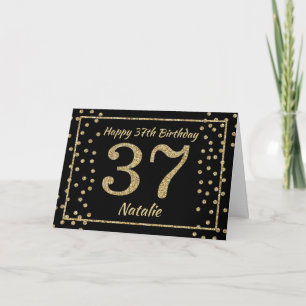 Cartão de Confete Brilho Preto e Dourado de Aniver