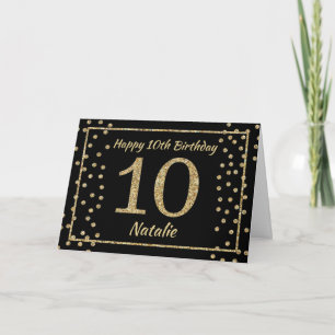 Cartão de Confete Brilho Preto e Dourado para 10º 