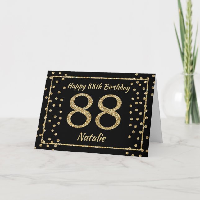 Cartão de Confete com Brilho Preto e Dourado para  (Frente)