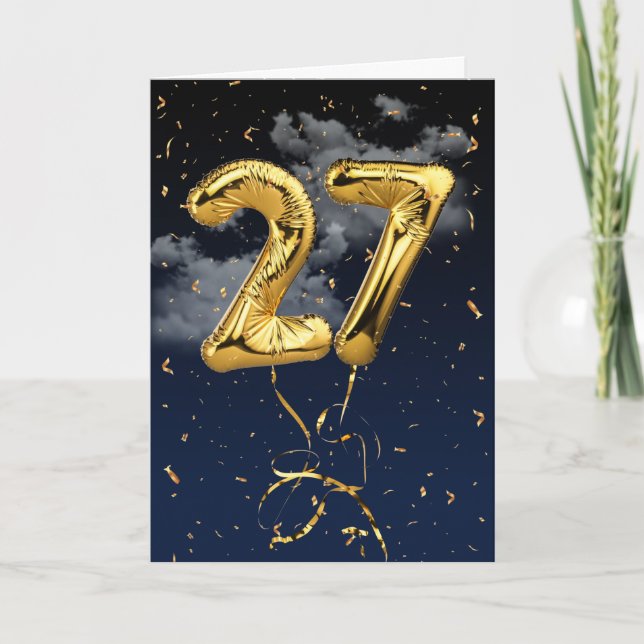 Cartão de Confete e Balão de Mylar Dourado de Aniv (Frente)