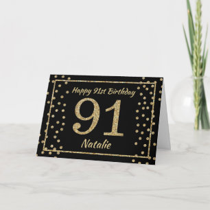 Cartão de Confete Glitter Preto e Dourado para 91º