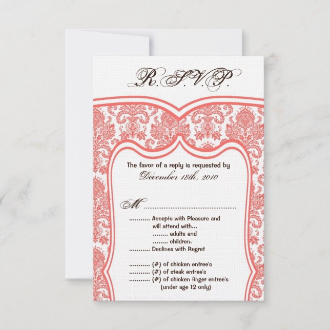 Cartão de Confirmação de Casamento Damask 3,5x5 (Frente)