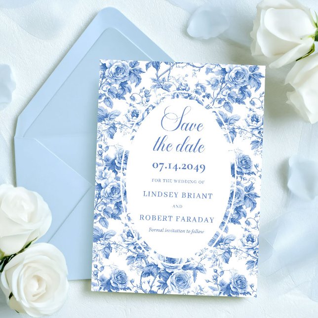 Cartão de Confirmação de Presença de Casamento Chi (Chic Dusty Blue Floral Save the Date Wedding Card)