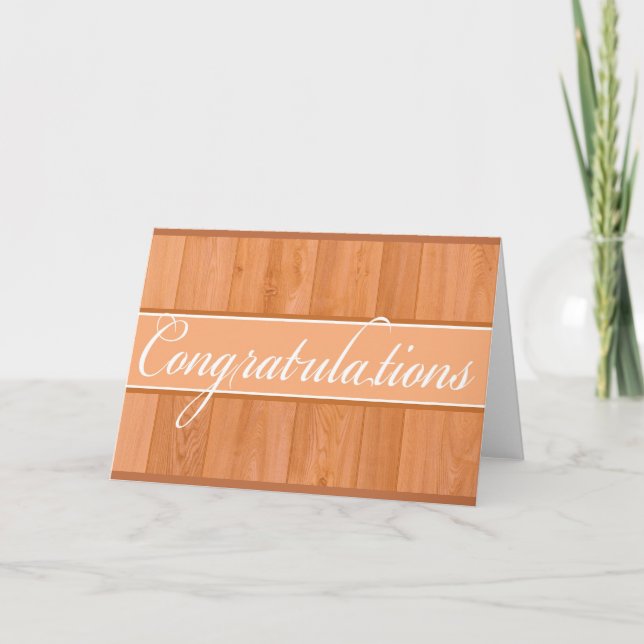 Cartão de congratulações em madeira laranja rústic (Frente)