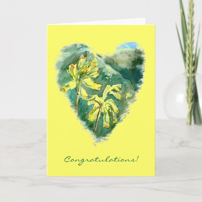 cartão de congratulações Primula veris Green Heart (Frente)