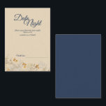 Cartão de Conselheiro Noturno de Dosagem Azul de O<br><div class="desc">Este cartão noturno de casamento de Boho de outono Dusty combina uma vibração antiga com um olhar de flor silvestre boêmica retrô. As elegantes e neutras flores beges em cima do azul empoeirado, fundo marinho, com sua tipografia caligráfica clássica, permitem um tema formal, mas selvagem e floral, de celebração de...</div>