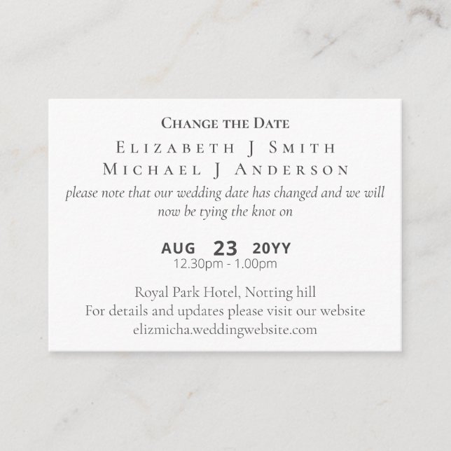 Cartão De Conselho 20 x FOTO Alteração de Data Adiamento incluindo EN (Frente)