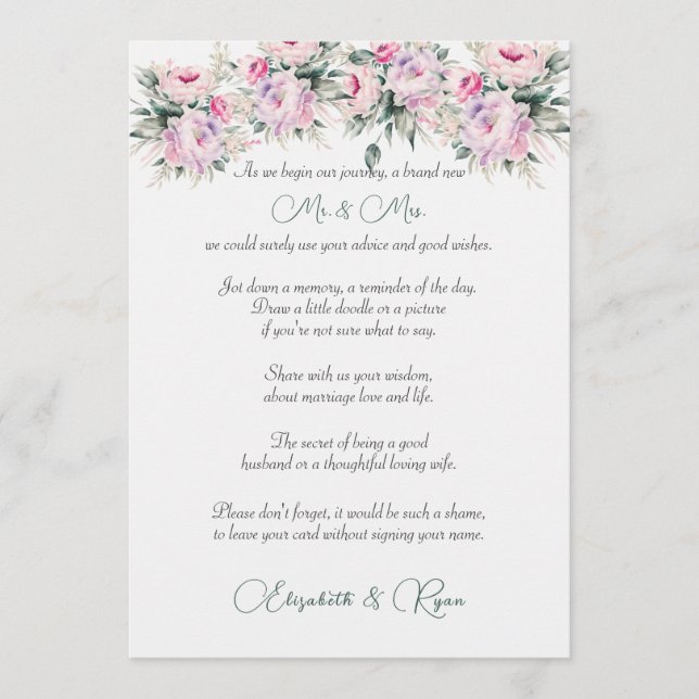Cartão De Conselho Aconselhamento de Casamento Bem Deseja Peônias Ros (Frente)