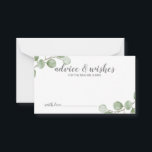 Cartão De Conselho Aconselhamento e Desejos de Casamento Eucalyptus W<br><div class="desc">Celebre o seu dia especial com estes belos conselhos de casamento e cartões de desejos, com o título "conselhos e desejos" na escrita moderna e decorado com a cor aquosa suave eucalipto num fundo branco. Perfeito para casamento, chá de fraldas, festa de aniversário, chá de panela, festa de solteira e...</div>