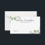 Cartão De Conselho Aconselhamento e Desejos de Casamento Eucalyptus W<br><div class="desc">Celebre o seu dia especial com estes belos conselhos de casamento e cartões de desejos, com o título "conselhos e desejos" na escrita moderna e decorado com a cor aquosa suave eucalipto num fundo branco. Perfeito para casamento, chá de fraldas, festa de aniversário, chá de panela, festa de solteira e...</div>