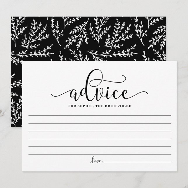 Cartão De Conselho Adivinha da Caligrafia Negra para a Noiva (Frente/Verso)