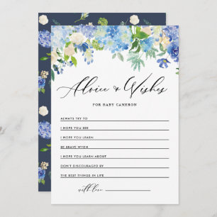 Cartão De Conselho Aquarela Azul Hydrangea Bem Desejo para o Bebê