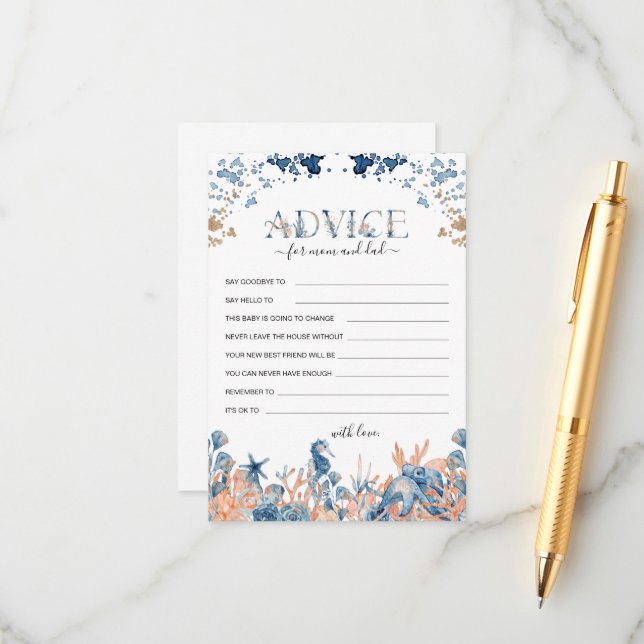 Cartão De Conselho Aquarela Chá de fraldas submarino (Frente/Verso In Situ)