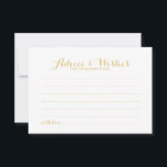 Cartão De Conselho Aviso de Casamento de Script Dourado Elegante e Ca<br><div class="desc">Adicione um toque pessoal ao seu casamento com um conselho de casamento elegante e um cartão de desejos. Este cartão de conselho apresenta o título em ouro, estilo de fonte elegante e elegante, e detalhes em estilo de fonte dourado sans serif em fundo branco. Perfeito para casamento, chá de fraldas,...</div>
