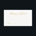 Cartão De Conselho Aviso de Casamento de Script Dourado Elegante e Ca<br><div class="desc">Adicione um toque pessoal ao seu casamento com um conselho de casamento elegante e um cartão de desejos. Este cartão de conselho apresenta o título em ouro, estilo de fonte elegante e elegante em caligrafia e detalhes no estilo de fonte dourado sans serif em fundo branco. Perfeito para casamento, chá...</div>