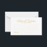 Cartão De Conselho Aviso de Casamento de Script Dourado Elegante e Ca<br><div class="desc">Adicione um toque pessoal ao seu casamento com um conselho de casamento elegante e um cartão de desejos. Este cartão de conselho apresenta o título em ouro, estilo de fonte elegante e elegante em caligrafia e detalhes no estilo de fonte dourado sans serif em fundo branco. Perfeito para casamento, chá...</div>