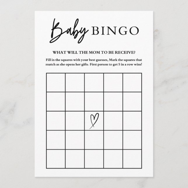 Cartão De Conselho Baby Shower Bingo Card Game (Frente)