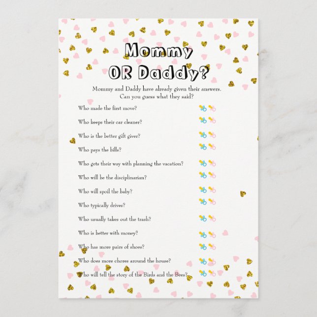 Cartão De Conselho Bebê rosa e Dourado - Desejo por Bebê e Adivinha Q (Frente)