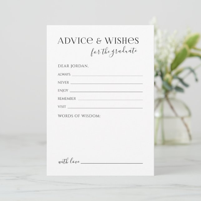 Cartão De Conselho Black Typography Modern Graduate advice & wishes (Em pé/Frente)
