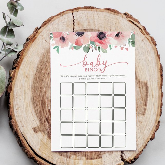 Cartão De Conselho Blooming in Love Pink Baby Shower Baby Bingo Game (Criador carregado)