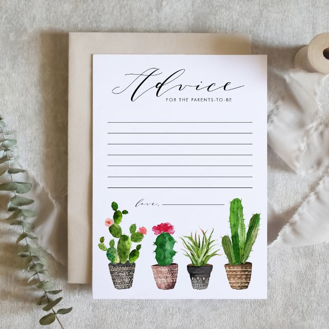 Cartão De Conselho Boho Potted Cactus Advice para os futuros pais (Criador carregado)