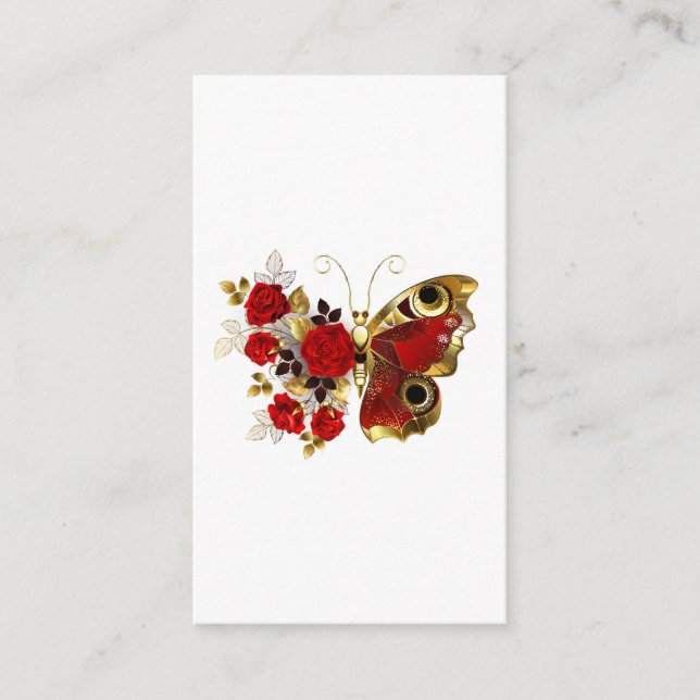 Cartão De Conselho Borboleta de flor vermelha com rosas vermelhas (Frente)