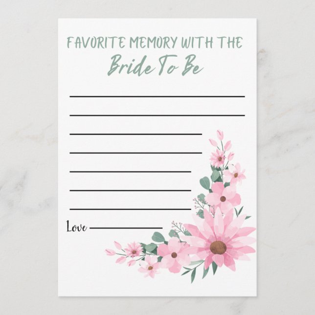 Cartão De Conselho Bridal Shower Favorite Memory Game Pink Flowers (Frente)