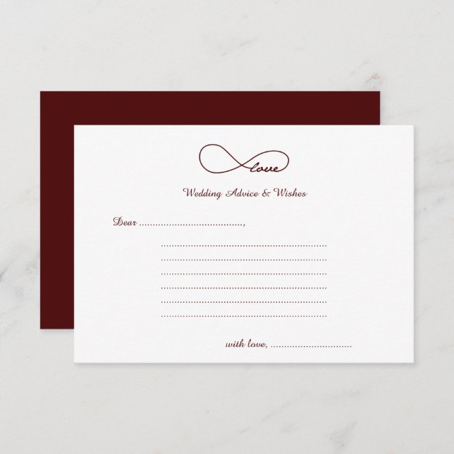 Cartão De Conselho Burgundy Red Love Casamento Desejos e Advice Cards (Frente/Verso)