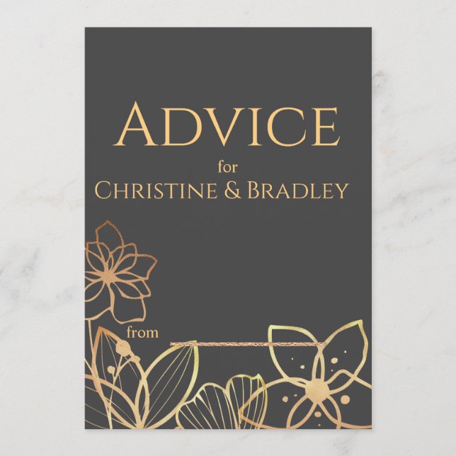 Cartão De Conselho Carvão e Dourado Casamento (Frente)