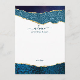 Cartão De Conselho Casamento Azul e Agato Dourado do Marinho Elegante