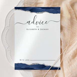 Cartão De Conselho Casamento Azul Naval Prateado Ágata Aquarela Elega