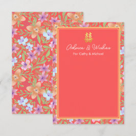 Cartão De Conselho Casamento chinês xi duplo floral Peranakan vermelh