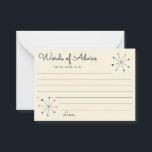 Cartão De Conselho Casamento com Estilo de Vintagem Moderno do Século<br><div class="desc">Adicione um toque especial aos casamentos e chás de panela com estes cartões de aviso alinhados eles apresentam uma vibração retrorreflectora divertida com um design ao estilo Moderno do século Médio. Aasteriscos atômicos coloridos ou formas de flocos de neve decoram essas placas indicadoras de conselhos. As formas de asterisco preto...</div>