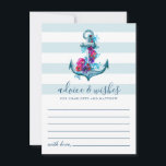 Cartão De Conselho Casamento de Âncora de Cor de Água com Stripes Azu<br><div class="desc">Design de placa de casamento e de desejos náuticos com âncora com flores em fundo de listras azuis.</div>