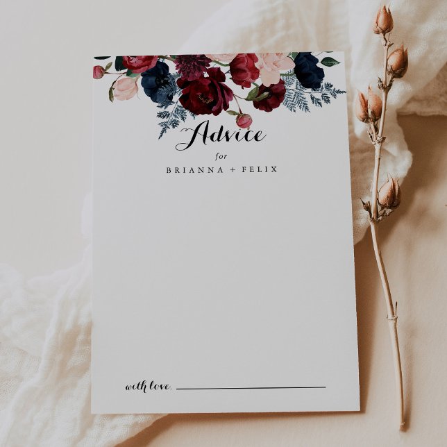 Cartão De Conselho Casamento de Caligrafia Floral do Marinho Rosa Bur (Criador carregado)